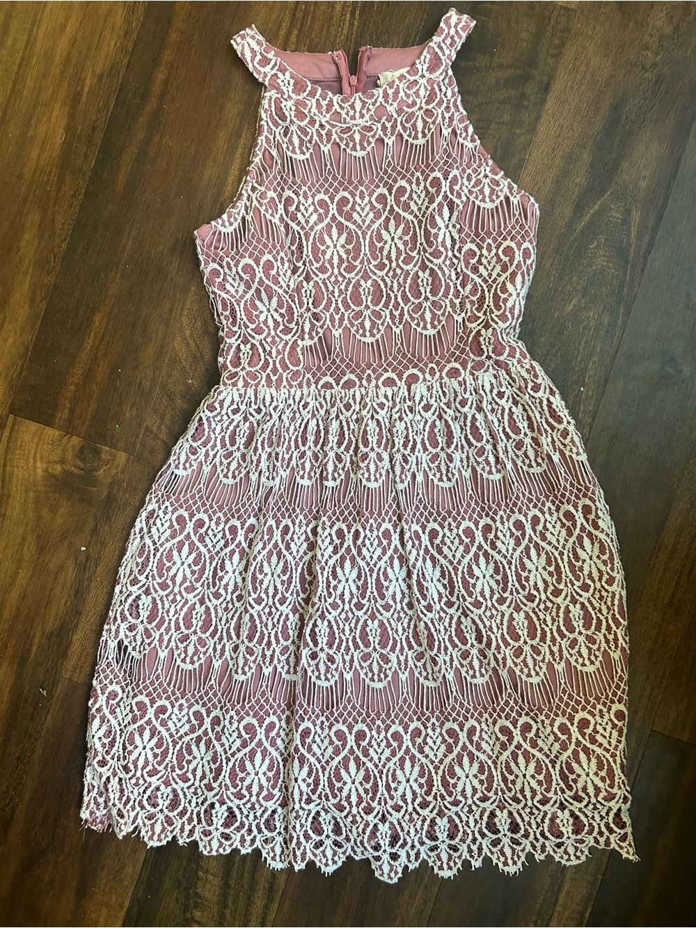 Altar'd State Mauve Pink Lace Overlay Halter Dress